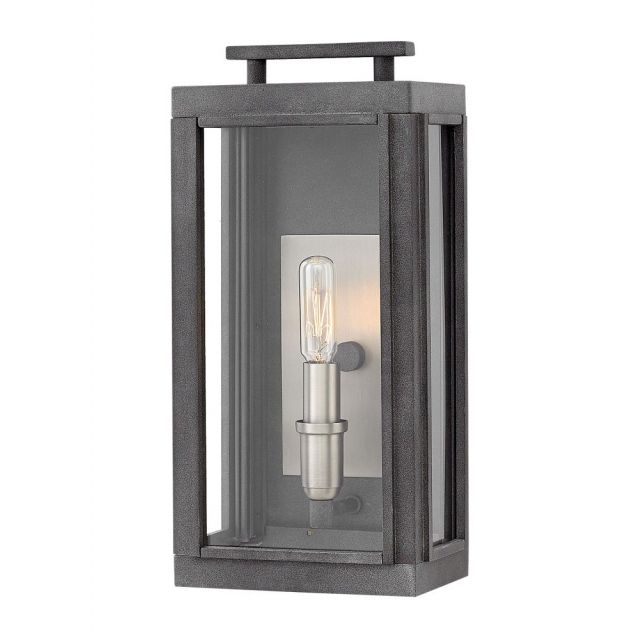 Hinkley Lighting Sutcliffe 1 Light 14 Inch Tall Outdoor Small Wall Mount In Aged Zinc With Clear Glass 2910DZ