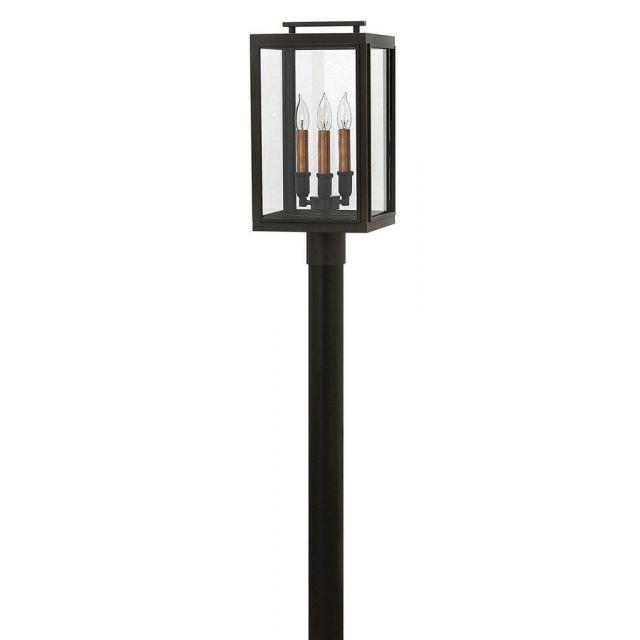 Hinkley Lighting 2911OZ Sutcliffe 3 Light 20 inch Tall Outdoor Post Mount Lantern in Oil Rubbed Bronze with Antique Copper Accents and Clear Glass