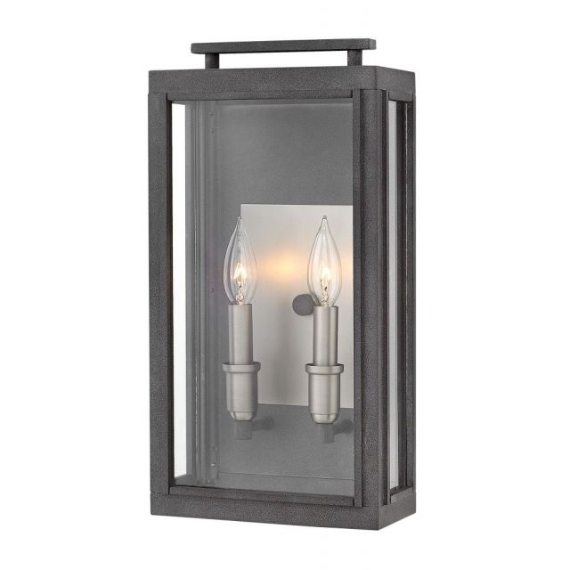 Hinkley Lighting 2914DZ Sutcliffe 2 Light 17 Inch Tall Outdoor Medium Wall Mount In Aged Zinc With Clear Glass
