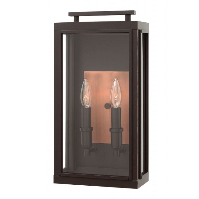Hinkley Lighting Sutcliffe 2 Light 17 Inch Tall LED Outdoor Medium Wall Mount In Oil Rubbed Bronze With Clear Glass 2914OZ-LL