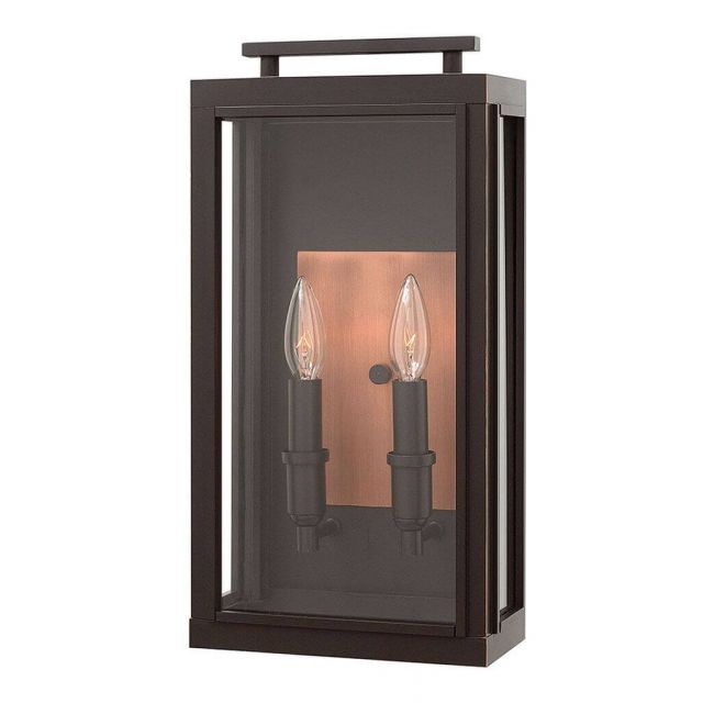 Hinkley Lighting Sutcliffe 2 Light 17 inch Tall Outdoor Wall Mount Lantern in Oil Rubbed Bronze with Antique Copper Accents and Clear Glass 2914OZ