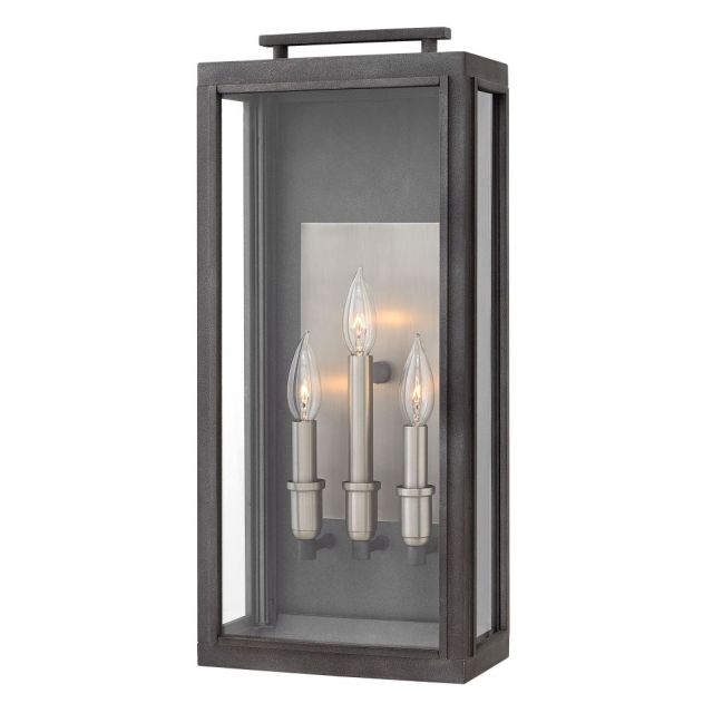 Hinkley Lighting Sutcliffe 3 Light 22 Inch Tall Outdoor Large Wall Mount In Aged Zinc With Clear Glass 2915DZ