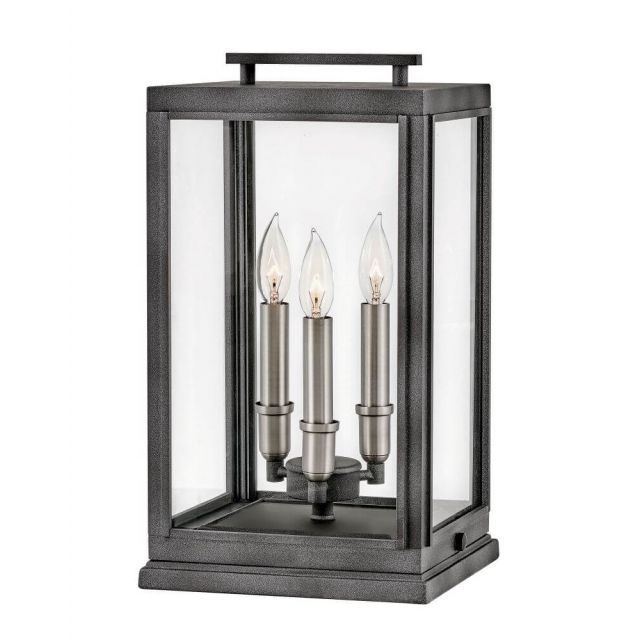 Hinkley Lighting 2917DZ Sutcliffe 3 Light 18 Inch Tall Large Outdoor Pier Mount Lantern in Aged Zinc with Antique Nickel Accents and Clear Glass