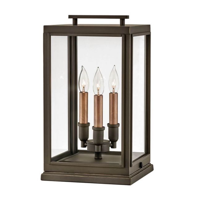 Hinkley Lighting 2917OZ-LL Sutcliffe 3 Light 18 Inch Tall LED Outdoor Pier Mount in Oil Rubbed Bronze-Antique Copper with Clear Glass