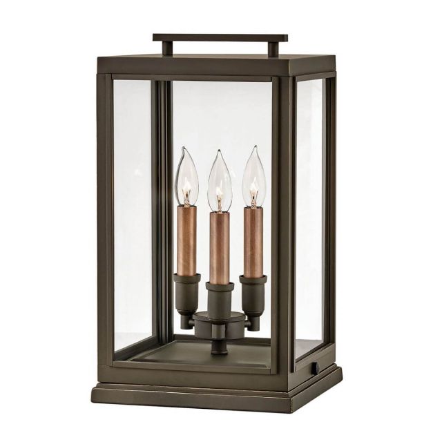 Hinkley Lighting Sutcliffe 3 Light 18 Inch Tall LED Outdoor Pier Mount in Oil Rubbed Bronze with Antique Copper Accents and Clear Glass 2917OZ-LV
