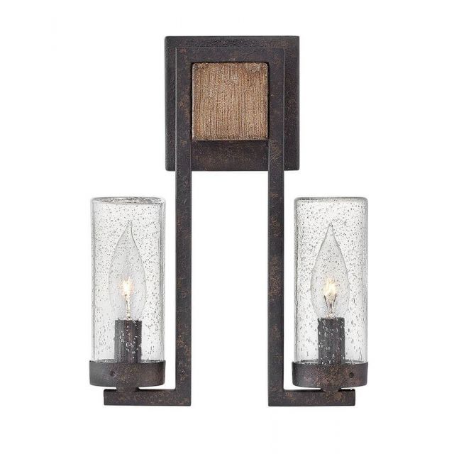 Hinkley Lighting 29202SQ Sawyer 2 Light 12 inch Tall Outdoor Wall Mount Lantern in Sequoia with Iron Rust Accents and Clear Seedy Glass