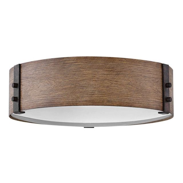 Hinkley Lighting 29203SQ-LL Sawyer 3 Light 15 Inch LED Outdoor Flush Mount in Sequoia-Iron Rust with Etched Glass
