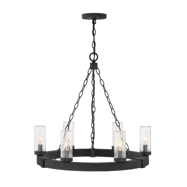 Hinkley Lighting 29206BK Sawyer 6 Light 24 inch Outdoor Hanging Lantern in Black with Clear Seedy Glass