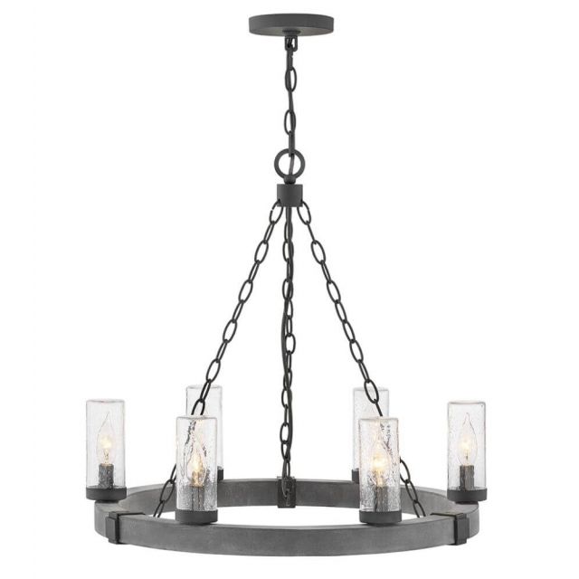 Hinkley Lighting 29206DZ-LL Sawyer 6 Light 24 Inch LED Outdoor Hanging Lantern in Aged Zinc-Distressed Black with Clear Seedy Glass