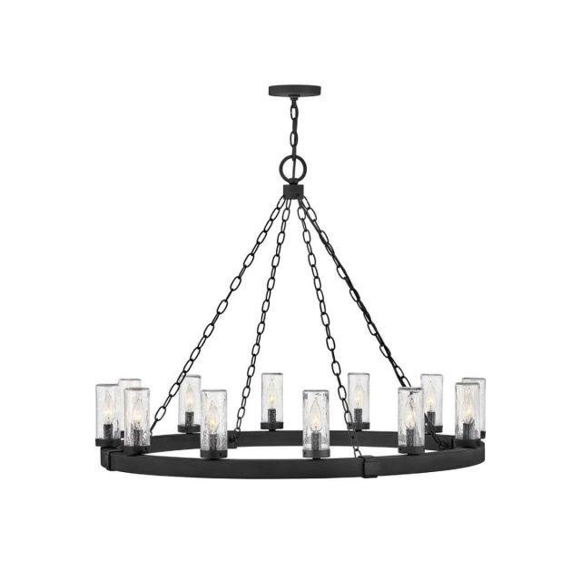 Hinkley Lighting Sawyer 12 Light 38 inch Outdoor Hanging Lantern in Black with Clear Seedy Glass 29207BK