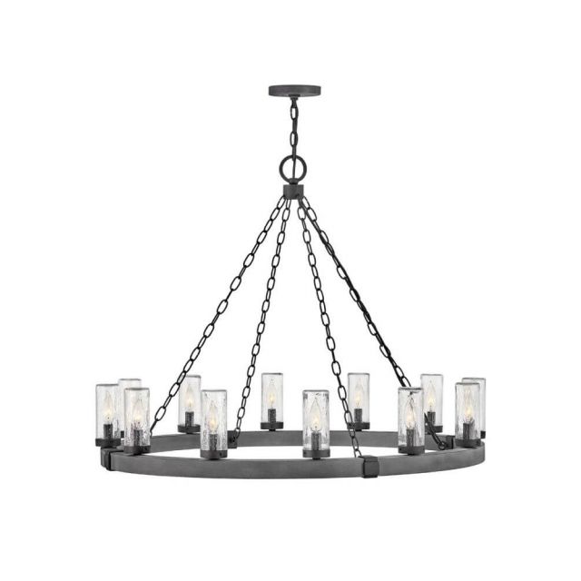 Hinkley Lighting 29207DZ-LL Sawyer 12 Light 38 Inch LED Outdoor Hanging Lantern in Aged Zinc-Distressed Black with Clear Seedy Glass