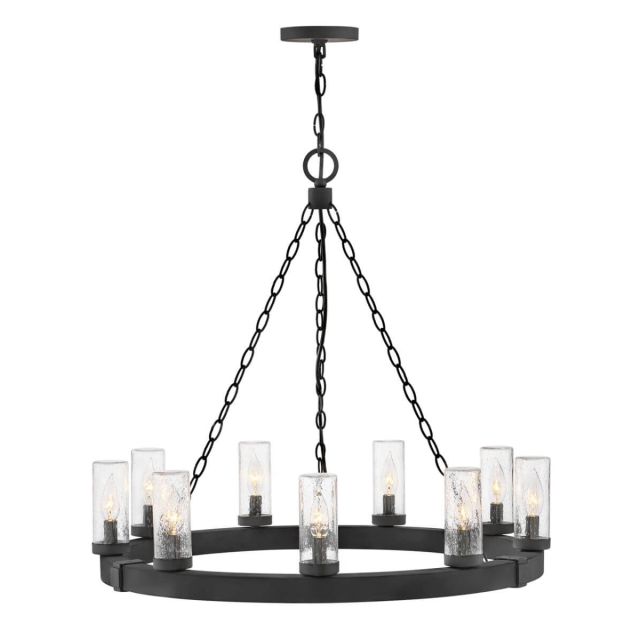 Hinkley Lighting 29208BK Sawyer 9 Light 30 inch Outdoor Hanging Lantern in Black with Clear Seedy Glass