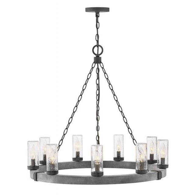 Hinkley Lighting 29208DZ-LL Sawyer 9 Light 30 Inch LED Outdoor Hanging Lantern in Aged Zinc-Distressed Black with Clear Seedy Glass