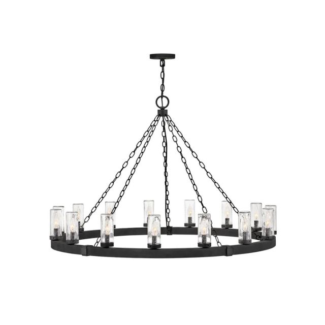 Hinkley Lighting Sawyer 15 Light 46 inch Outdoor Hanging Lantern in Black with Clear Seedy Glass 29209BK
