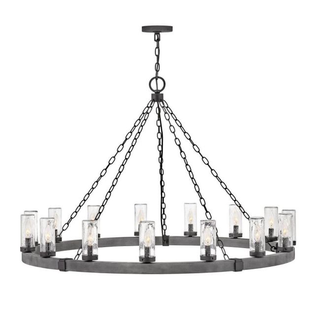 Hinkley Lighting Sawyer 15 Light 46 Inch Extra Large Single Tier Outdoor Chandelier in Aged Zinc with Distressed Black Accents and Clear Seedy Glass 29209DZ