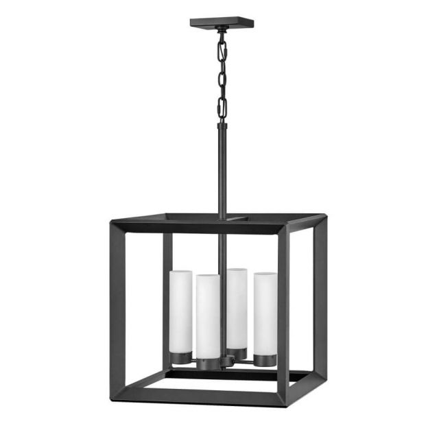 Hinkley Lighting 29304BGR Rhodes 4 Light 18 Inch Outdoor Hanging Lantern in Brushed Graphite with Etched Opal Glass