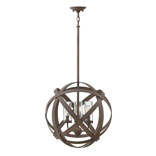 Hinkley Lighting Carson 3 Light 19 inch Medium Orb Outdoor Pendant in Vintage Iron with Clear Seedy Glass 29703VI