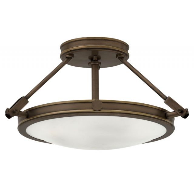 Hinkley Lighting Collier 3 Light 17 Inch Foyer Semi-Flush Mount In Light Oiled Bronze With Etched Opal Glass 3381LZ