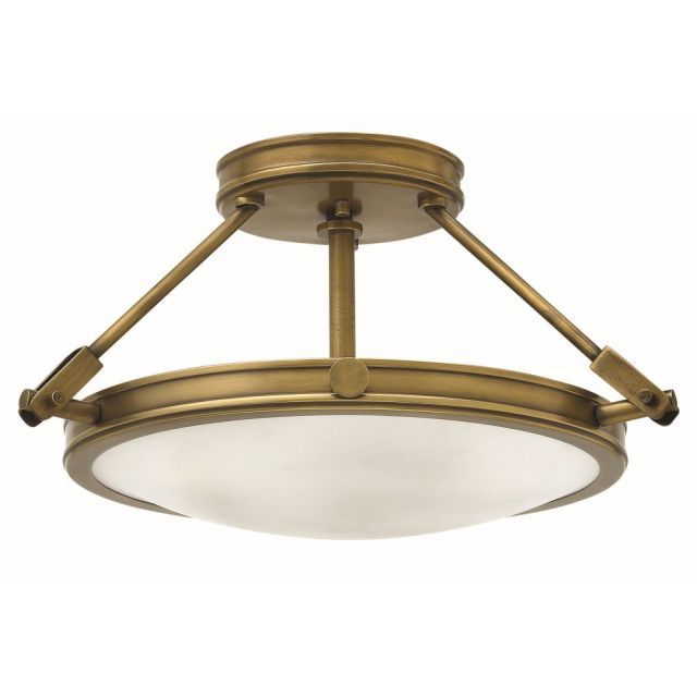 Hinkley Lighting Collier 3 Light 17 Inch Foyer Semi-Flush Mount In Heritage Brass With Etched Opal Glass 3381HB