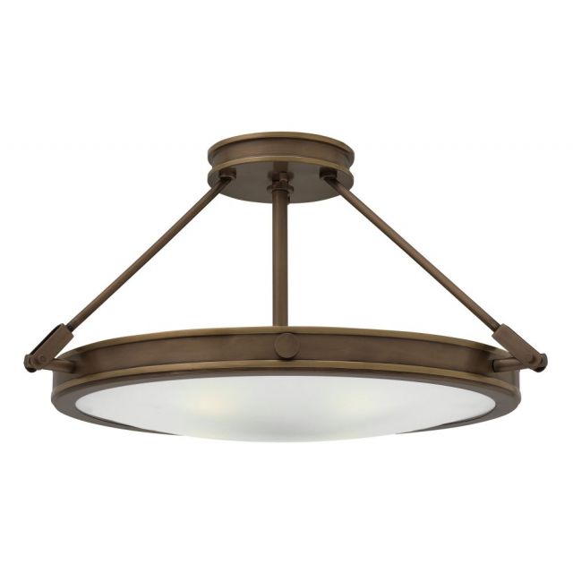 Hinkley Lighting Collier 4 Light 22 Inch Foyer Semi-Flush Mount In Light Oiled Bronze With Etched Opal Glass 3382LZ