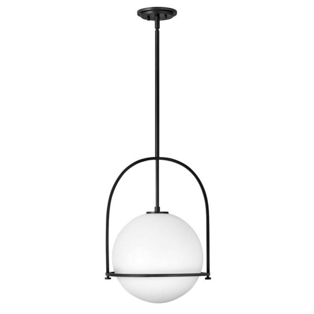 Hinkley Lighting Somerset 1 Light 16 Inch Pendant in Black with Etched Opal Glass 3405BK