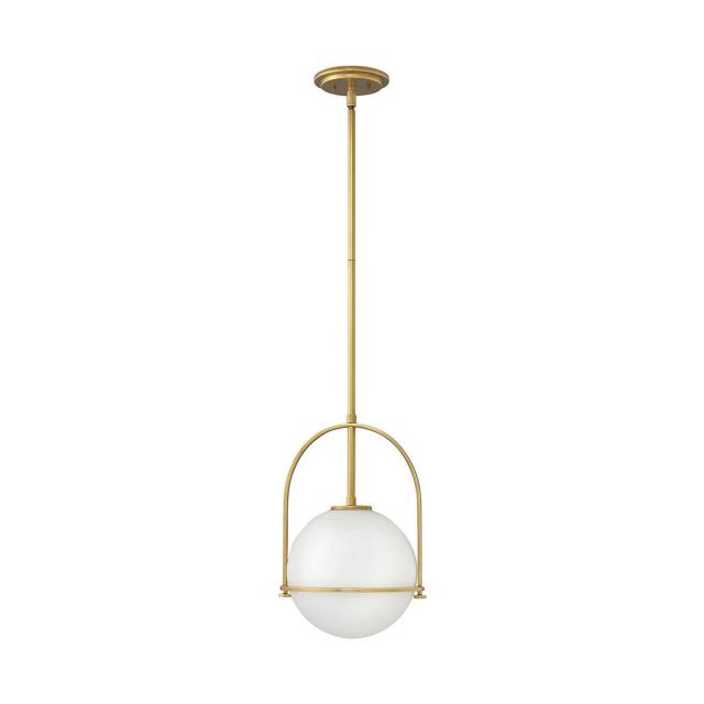 Hinkley Lighting Somerset 1 Light 12 Inch Stem Hung Pendant In Heritage Brass With Etched Opal Glass 3407HB