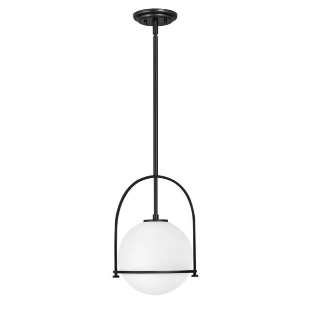Hinkley Lighting Somerset 1 Light 12 Inch Pendant in Black with Etched Opal Glass 3407BK