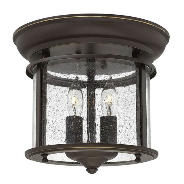 Hinkley Lighting 3472OB Gentry 2 Light 9 inch Flush Mount in Olde Bronze with Clear Seedy Glass Panels