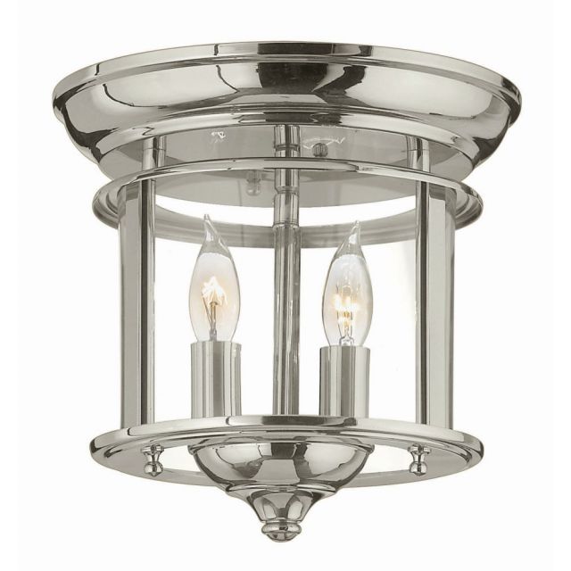 Hinkley Lighting 3472PN Gentry 2 Light 10 Inch Foyer Semi-Flush Mount In Polished Nickel With Clear Rounded Panels