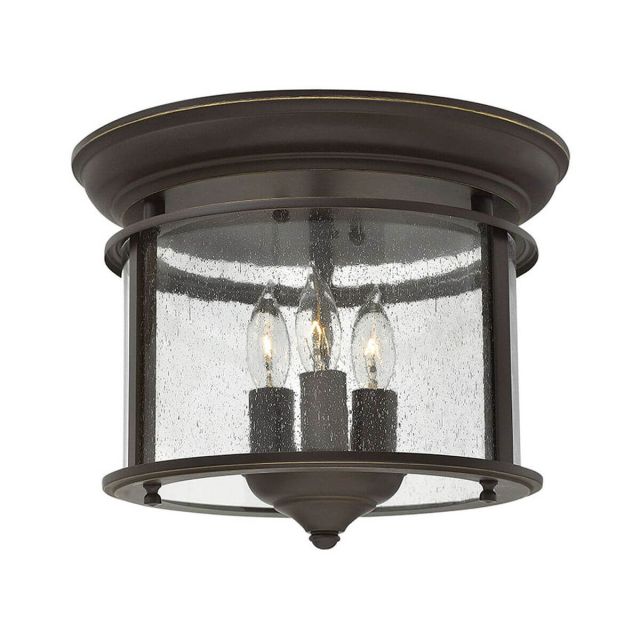 Hinkley Lighting Gentry 3 Light 10 inch Flush Mount in Olde Bronze with Clear Seedy Glass Panels 3473OB