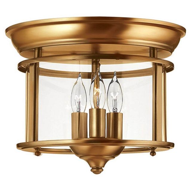 Hinkley Lighting Gentry 3 Light 12 inch Flush Mount in Heirloom Brass with Clear Rounded Glass Panels 3473HR