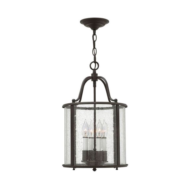 Hinkley Lighting 3474OB Gentry 4 Light 12 inch Single Tier Foyer Pendant in Olde Bronze with Clear Seedy Glass Panels