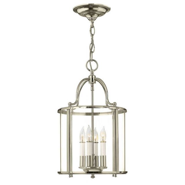 Hinkley Lighting 3474PN Gentry 4 Light 12 inch Single Tier Foyer Pendant in Polished Nickel with Clear Rounded Glass Panels