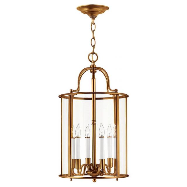 Hinkley Lighting 3478HR Gentry 6 Light 14 inch Single Tier Foyer Pendant in Heirloom Brass with Clear Rounded Glass Panels