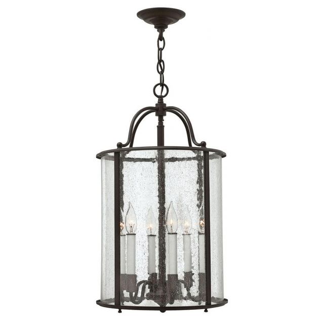 Hinkley Lighting 3478OB Gentry 6 Light 14 inch Single Tier Foyer Pendant in Olde Bronze with Clear Seedy Glass Panels
