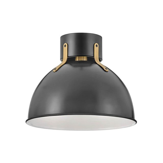 Hinkley Lighting 3481SK Argo 1 Light 13 inch Flush Mount in Satin Black with Lacquered Brass Accent