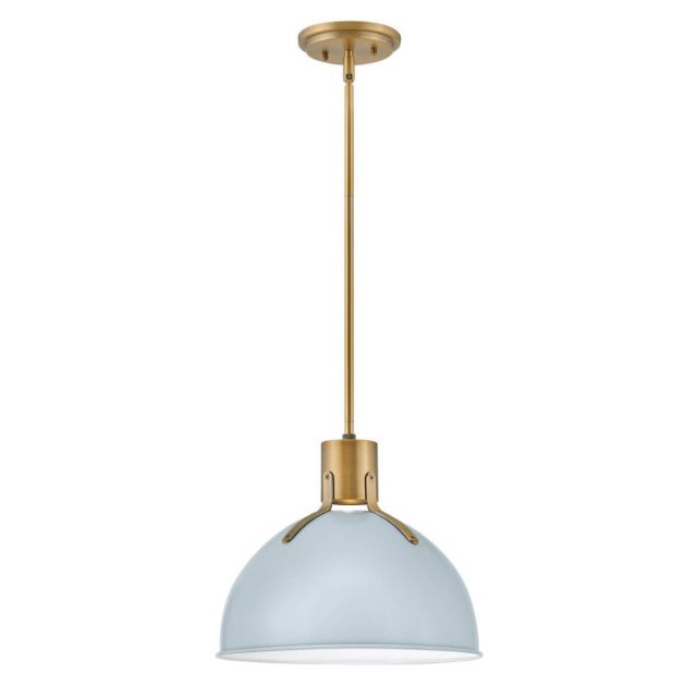 Hinkley Lighting 3487PBL Argo 1 Light 14 inch LED Pendant in Pale Blue with Lacquered Brass Accent