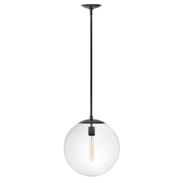 Hinkley Lighting 3744BK Warby 1 Light 14 inch Orb Pendant in Black with Clear Glass