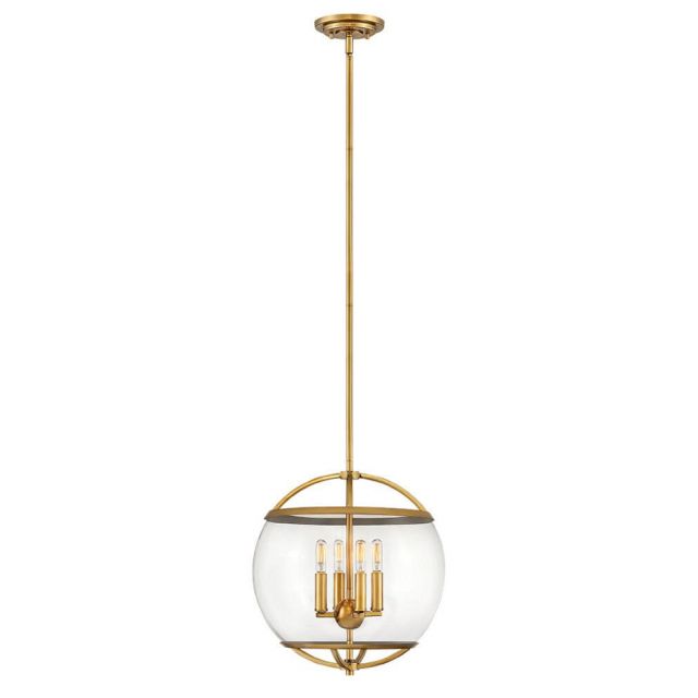 Hinkley Lighting 3934HB Calvin 4 Light 15 Inch Orb Pendant in Heritage Brass with Clear Glass