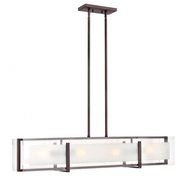 Hinkley Lighting 3996OZ Latitude 4 Light 42 inch Linear Light in Oil Rubbed Bronze with Inside-Etched Clear Glass Panel