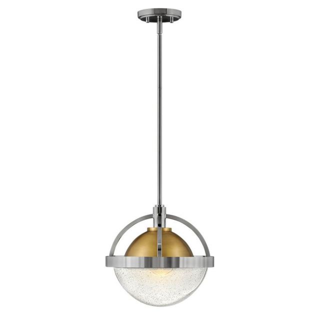 Hinkley Lighting 40017PN Watson 1 Light 12 Inch Pendant in Polished Nickel-Heritage Brass with Clear Seedy Glass