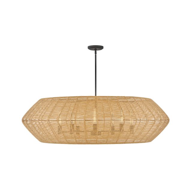 Hinkley Lighting Luca 8 Light 60 inch LED Drum Chandelier in Black with Camel Woven Rattan Shade 40386BLK-CML