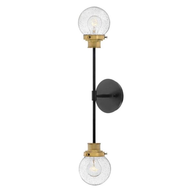 Hinkley Lighting 40692BK Poppy 2 Light 28 Inch Tall Wall Sconce in Black-Heritage Brass with Clear Seedy Glass