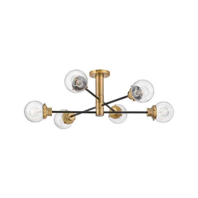 Hinkley Lighting 40696BK Poppy 6 Light 36 inch Semi-Flush Mount in Black with Heritage Brass Accent and Clear Seedy Glass