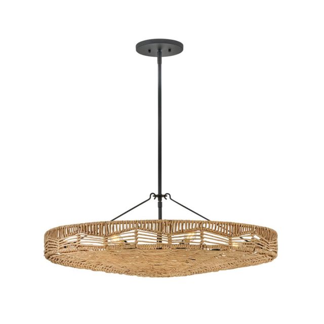 Hinkley Lighting 42303BK-NRF Ophelia 6 Light 30 inch Foyer Pendant in Black with Natural Shade