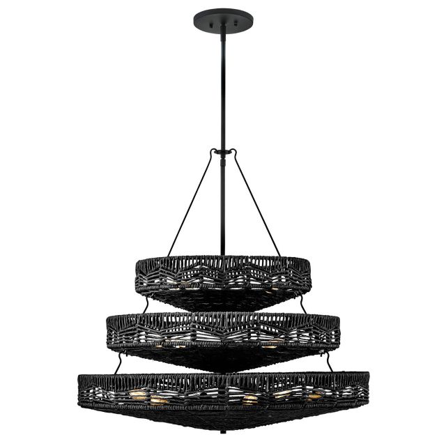 Hinkley Lighting 42308BK-BK Ophelia 13 Light 30 inch LED Multi Tier Chandelier in Black with Black Natural Shade