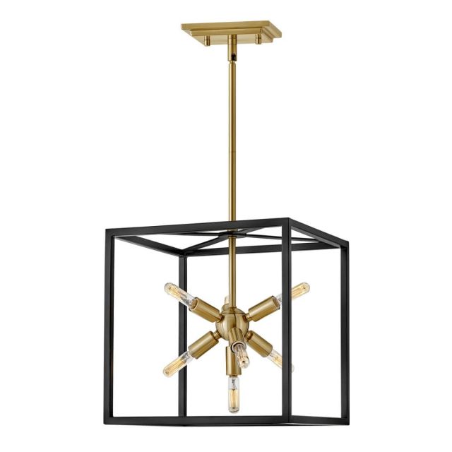 Hinkley Lighting 46313BLK Aros 7 Light 13 inch Convertible Pendant - Semi-flush Mount in Black with Warm Brass Accent