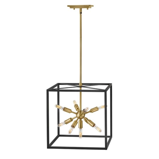 Hinkley Lighting Aros 9 Light 15 inch Pendant in Black with Warm Brass Accent 46317BLK