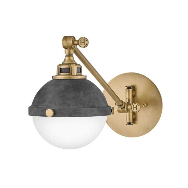 Hinkley Lighting 4830DZ Fletcher 1 Light 9 inch Tall Wall Sconce in Aged Zinc with Heritage Brass Accent and Etched Opal Glass