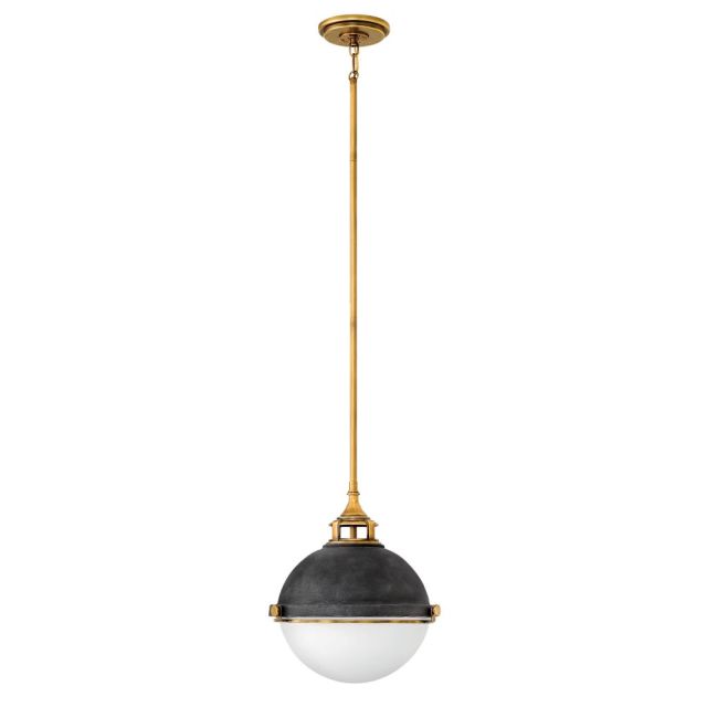 Hinkley Lighting 4834DZ Fletcher 2 Light 14 Inch Stem Hung Pendant In Aged Zinc With Etched Opal Glass